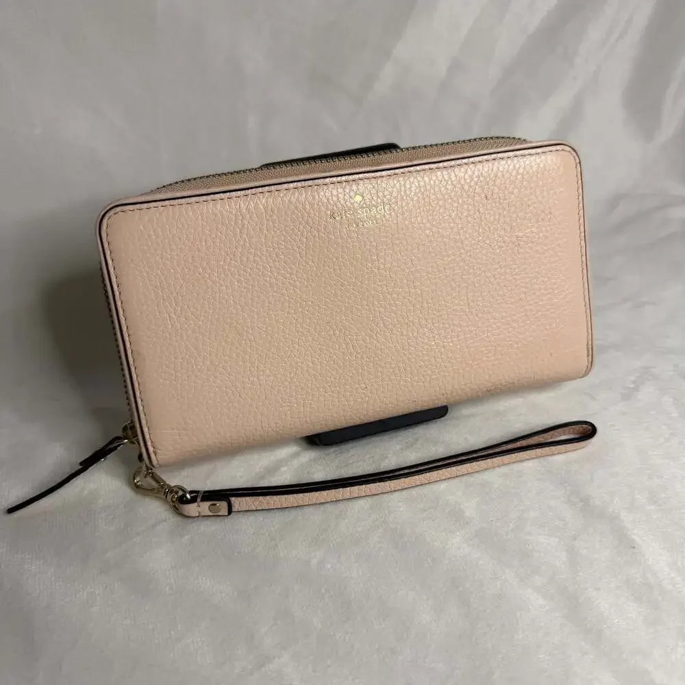 Kate Spade New York Blush Pink Pebble Leather Large Continental Wristlet Wallet